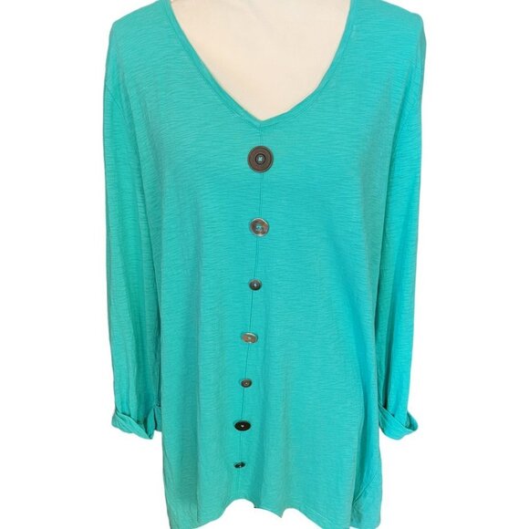 JM Collection Turquoise Colored Long Sleeve Tunic Top in Size Large - Picture 1 of 3